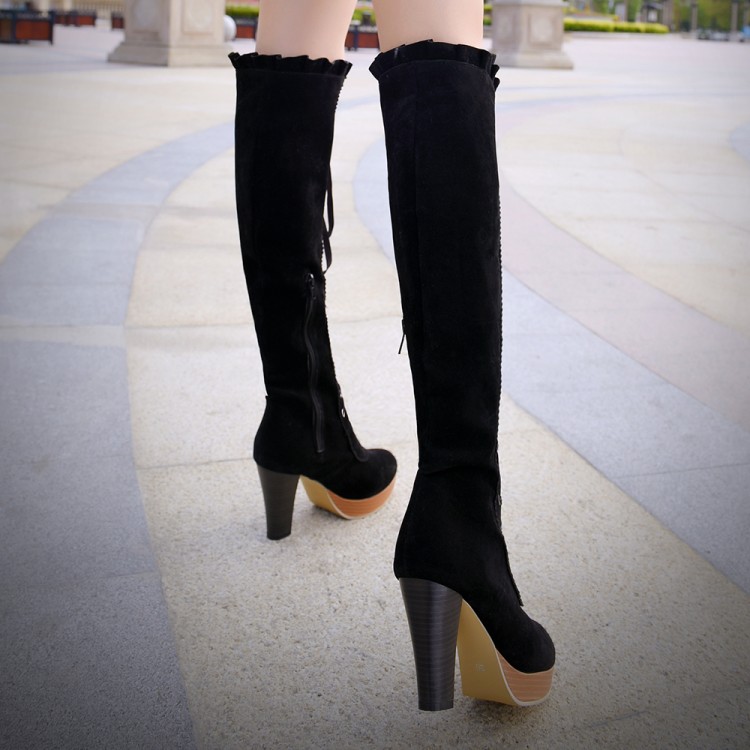 Women's High Shaft Fashion Boots with Ribbon Lace-Up and Platform
