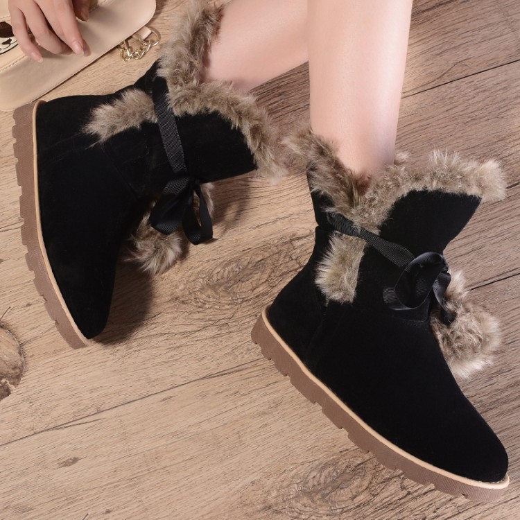 Women's Fashion Mid-Calf Boots - Flat Heel, Faux Suede, Round Toe, Winter