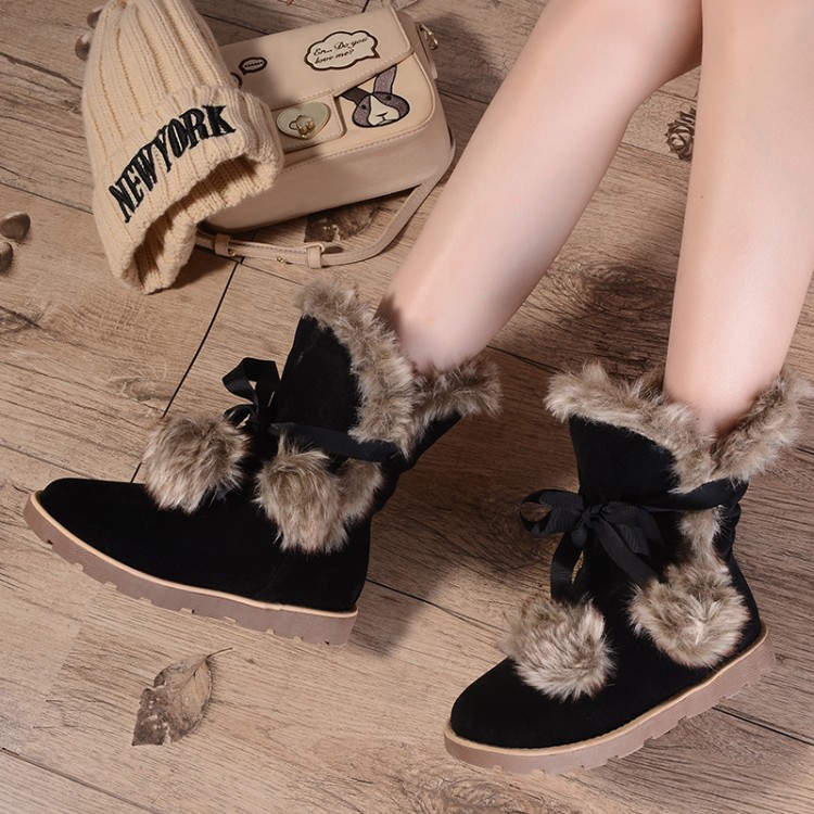 Women's Fashion Mid-Calf Boots - Flat Heel, Faux Suede, Round Toe, Winter