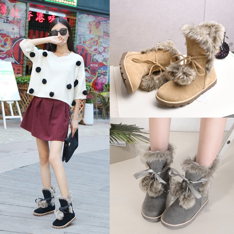 Women's Fashion Mid-Calf Boots - Flat Heel, Faux Suede, Round Toe, Winter
