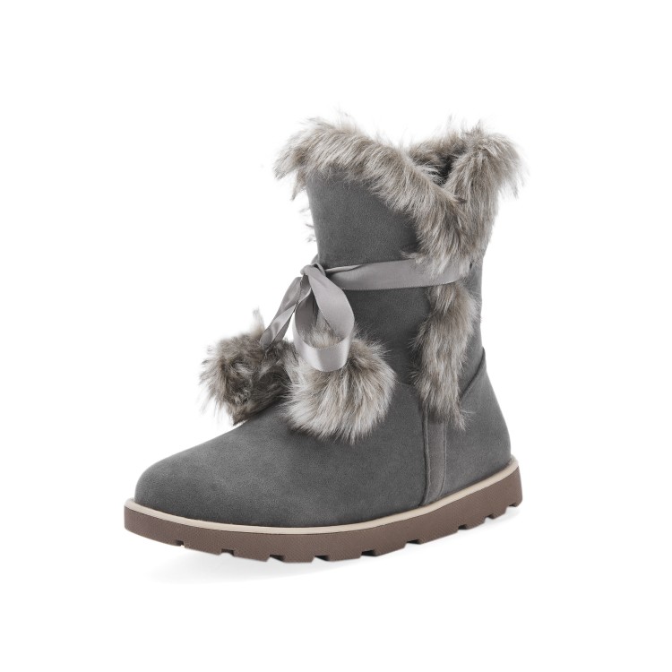 Women's Fashion Mid-Calf Boots - Flat Heel, Faux Suede, Round Toe, Winter
