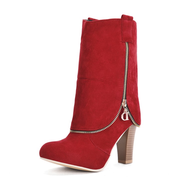 Suede High Heel Chunky Mid Calf Fashion Boots
