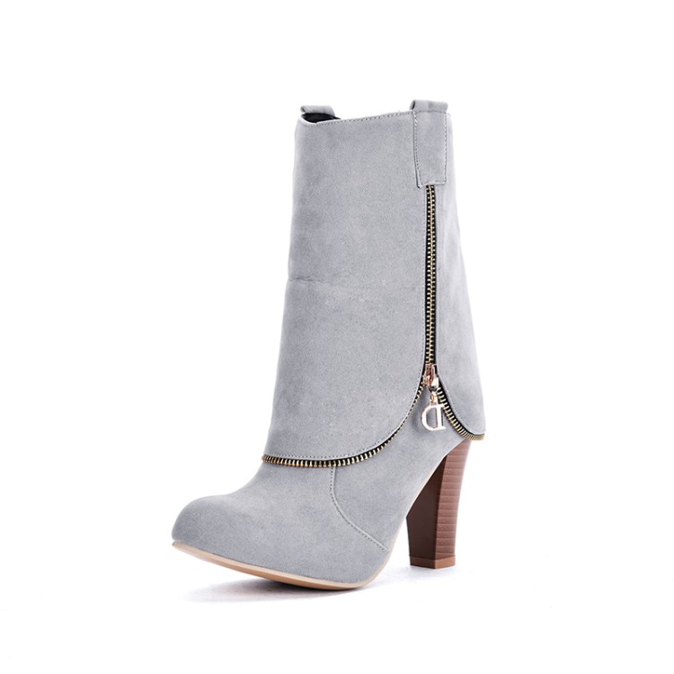 Suede High Heel Chunky Mid Calf Fashion Boots