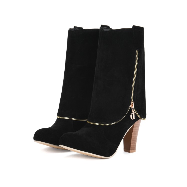 Suede High Heel Chunky Mid Calf Fashion Boots
