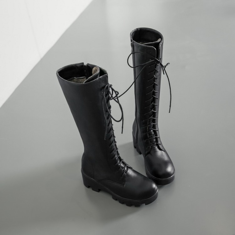Women's High Heel High Shaft Fashion Boots with Side Zipper and Cross Lace-Up