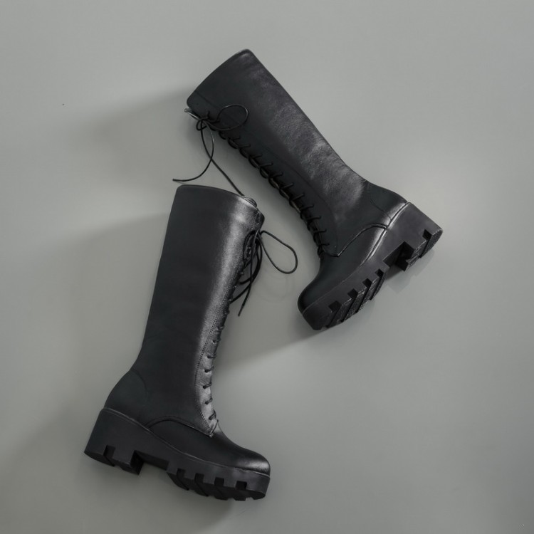 Women's High Heel High Shaft Fashion Boots with Side Zipper and Cross Lace-Up