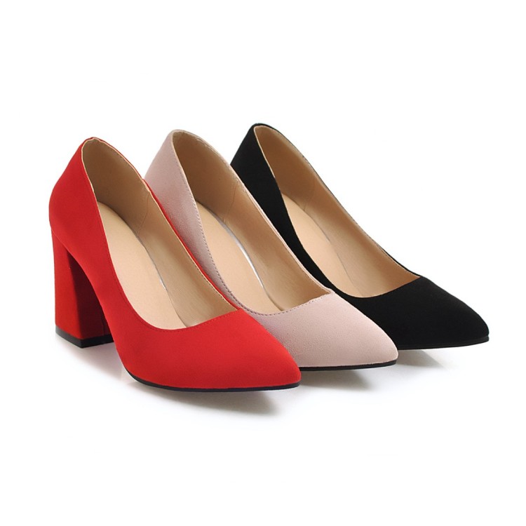 Korean Style High Heel Chunky Pump in Suede