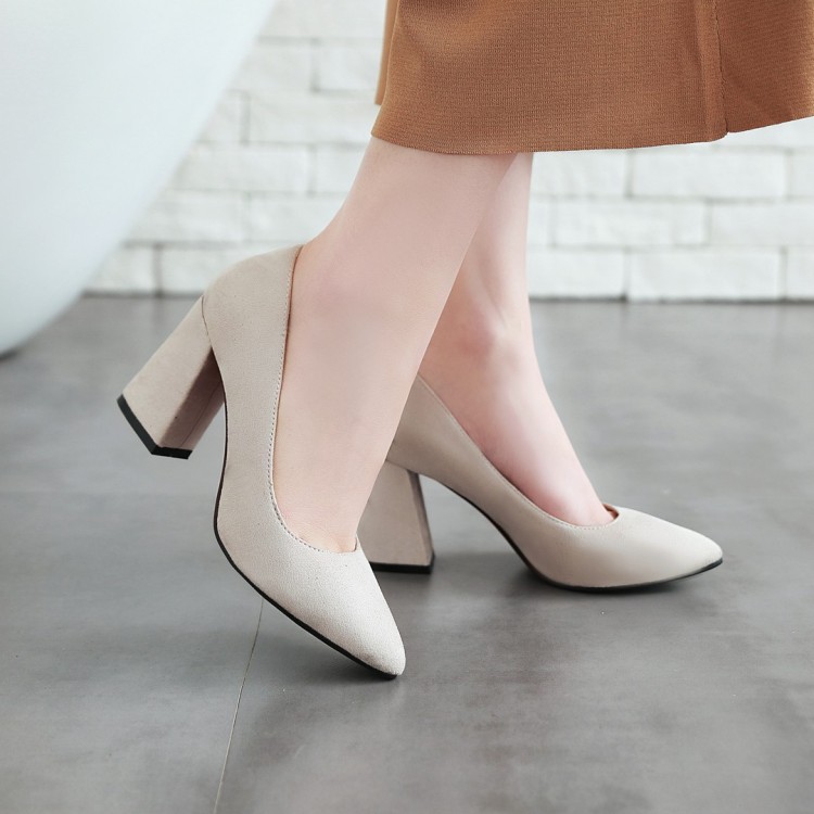 Korean Style High Heel Chunky Pump in Suede