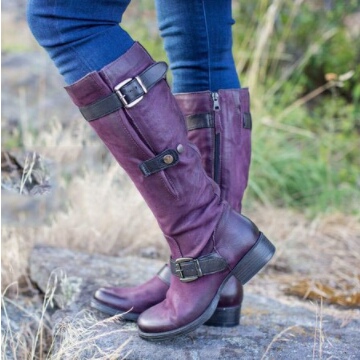 Women's High Shaft Round Toe Chunky Low Heel Fashion Boots