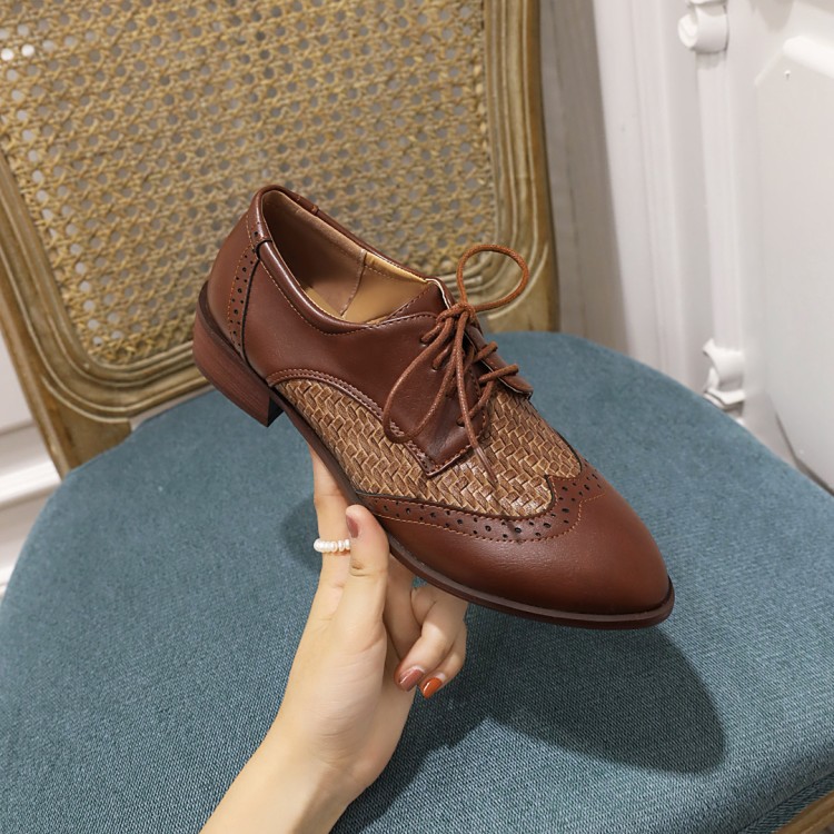 Women's Fashion Flat Shoes - Brown Black Synthetic Leather