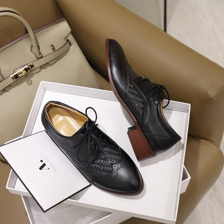 Women's Fashion Flat Shoes - Brown Black Synthetic Leather