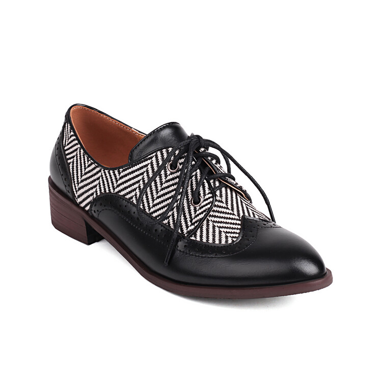Women's Retro Striped Lace-Up Flat Shoes - Casual Round Toe