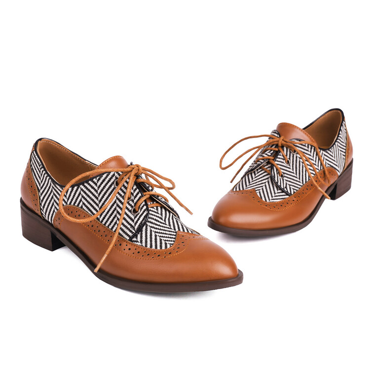 Women's Retro Striped Lace-Up Flat Shoes - Casual Round Toe