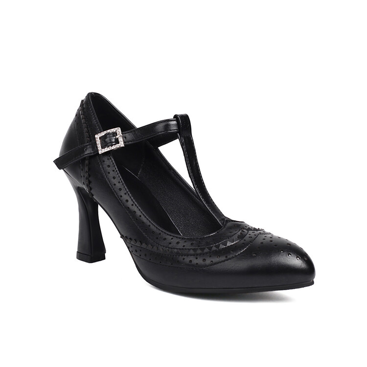 Women's Fashion Flat Shoes with Buckle and Square Mid Heel