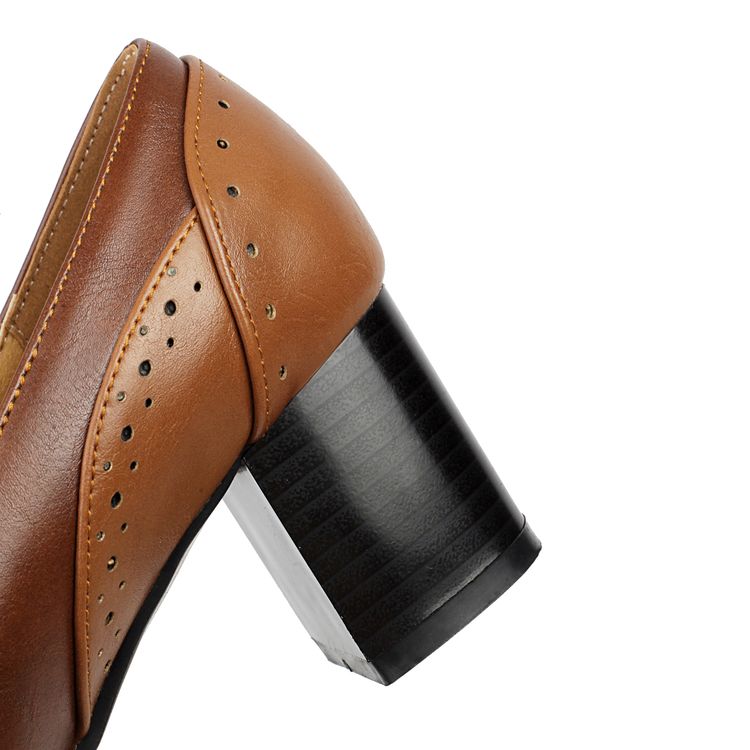 Women's Chunky Heel Round Toe Slip-On Pumps