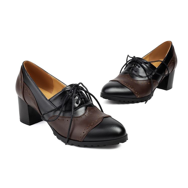 Women's Chunky Heel Round Toe Slip-On Pumps