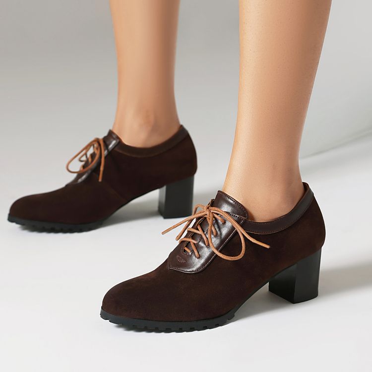 Women's Fashion Flat Shoes Retro Round Toe Chunky Heel