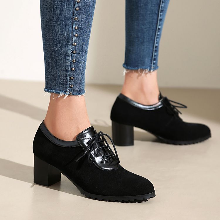 Women's Fashion Flat Shoes Retro Round Toe Chunky Heel