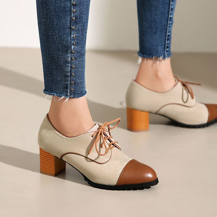 Women's Fashion Flat Shoes Round Toe Chunky Heel
