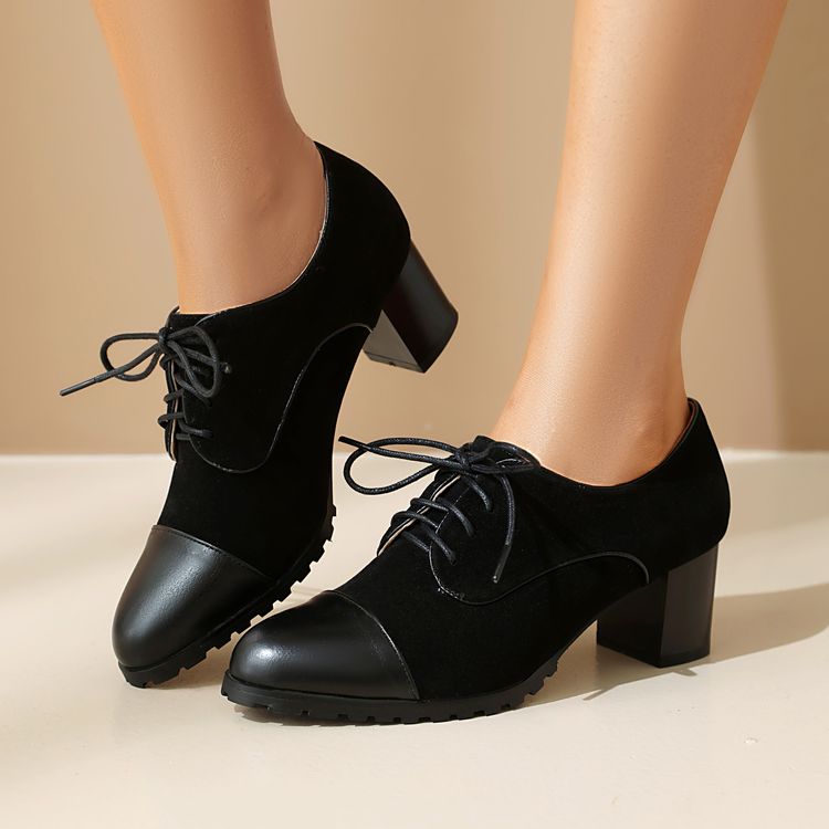 Women's Fashion Flat Shoes Round Toe Chunky Heel