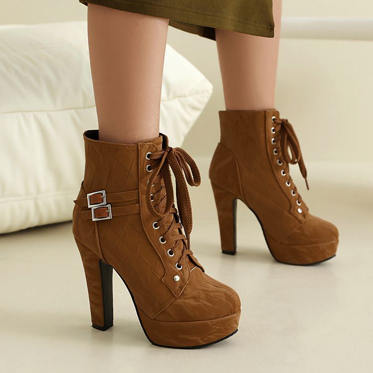 Women's Fashion Flat Shoes PU Round Toe Chunky Heel