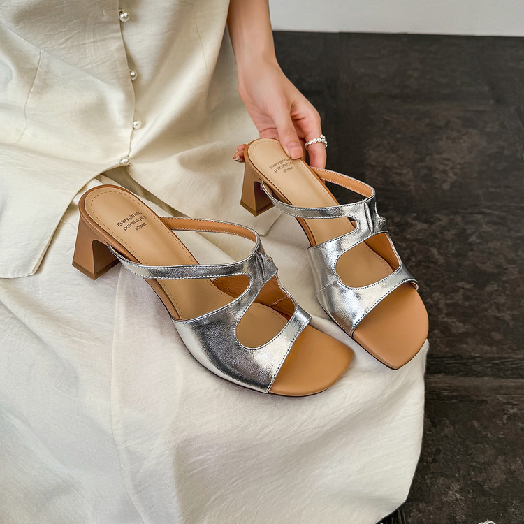 Women's Open Toe Mid Chunky Heel Sandals