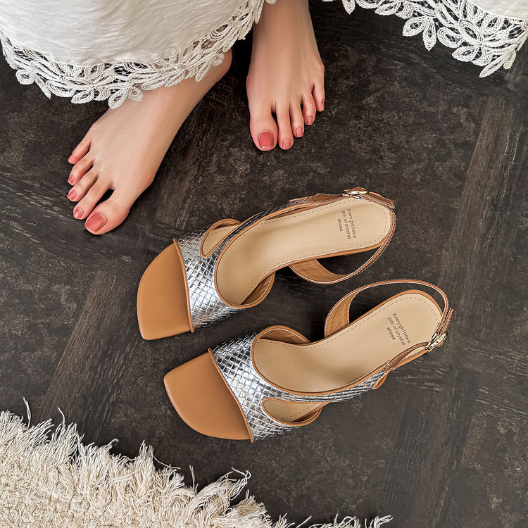 Women's Fairy Style Open Toe Block Heel Sandals - Silver Black
