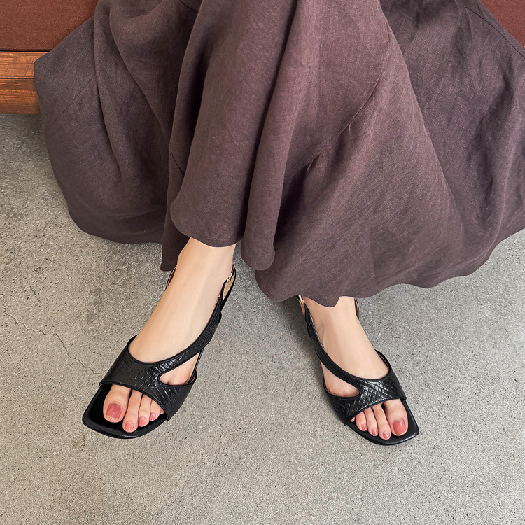 Women's Fairy Style Open Toe Block Heel Sandals - Silver Black