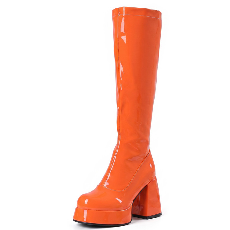 Women's High Shaft Chunky Heel Square Toe Fashion Boots with Side Zipper